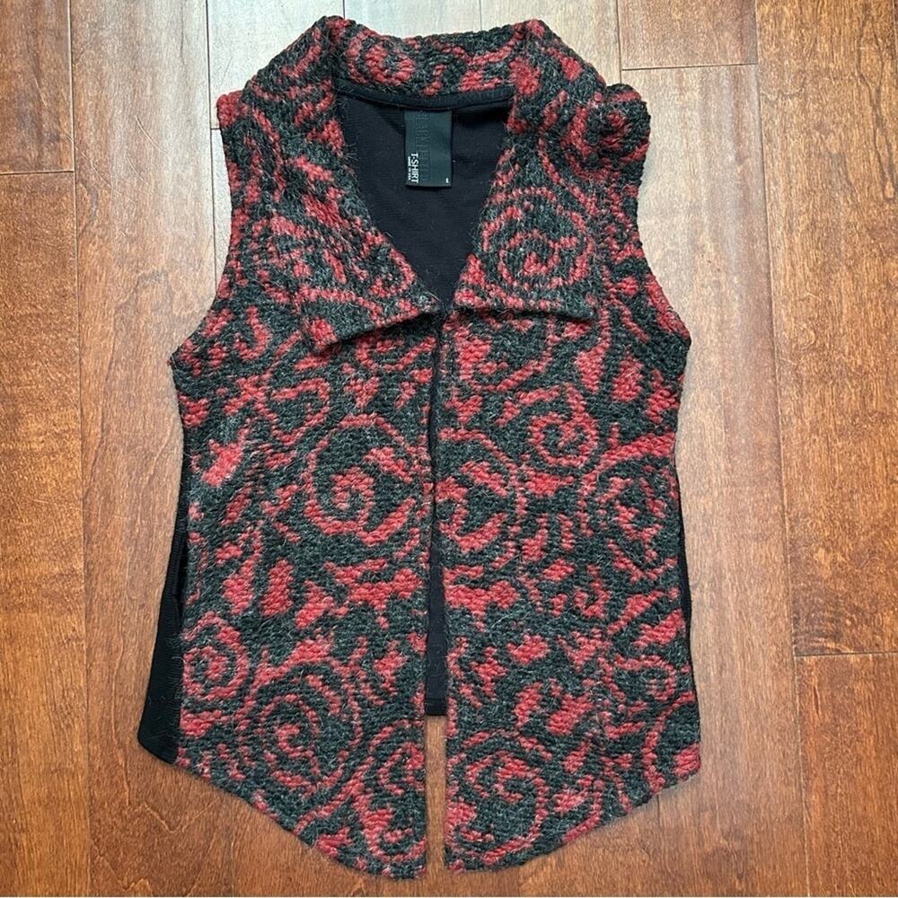 Anthropologie Asymmetrical Wool Blend Red and Black Sleeveless Vest Top, Size S